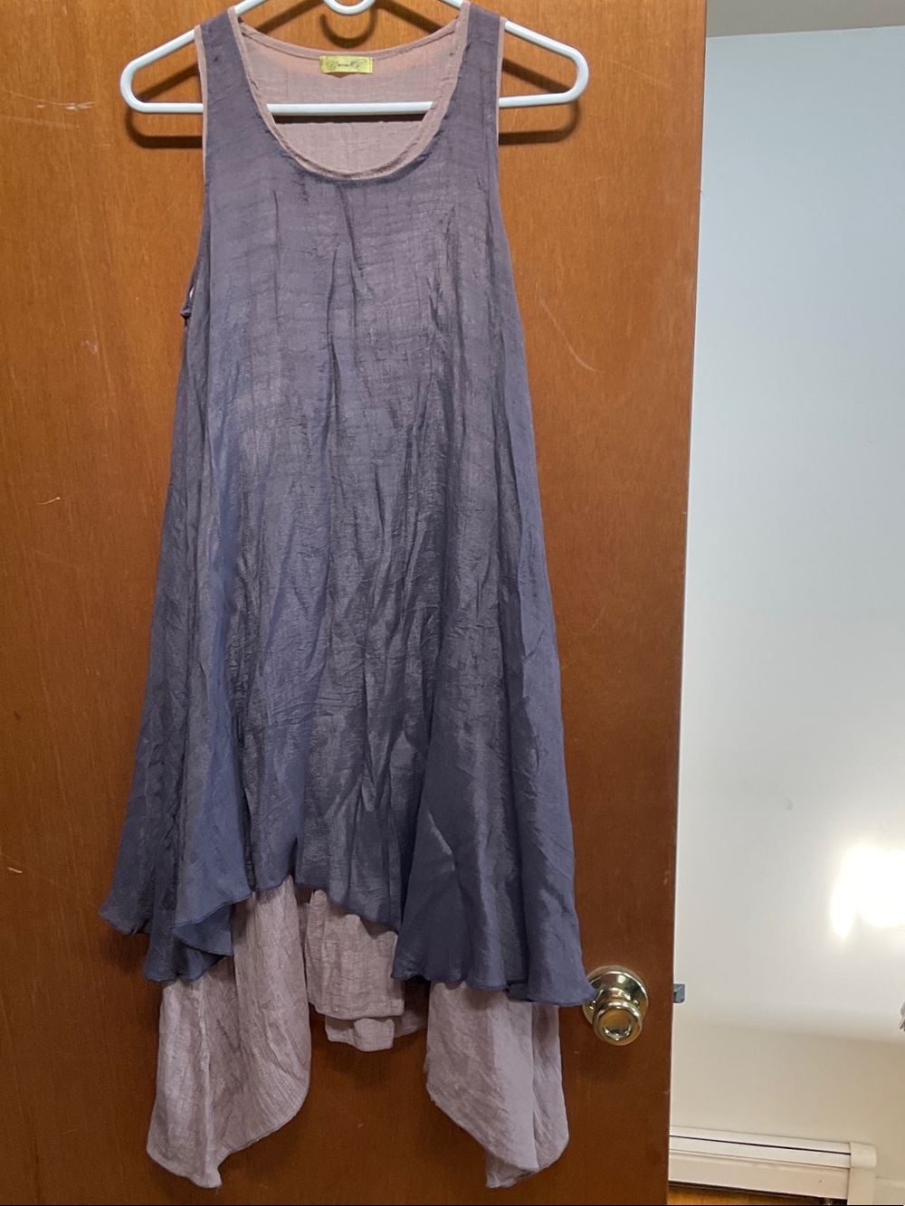 NaNa Ro Layered Asymmetrical Tank Dress in Grey and Rosy Tan